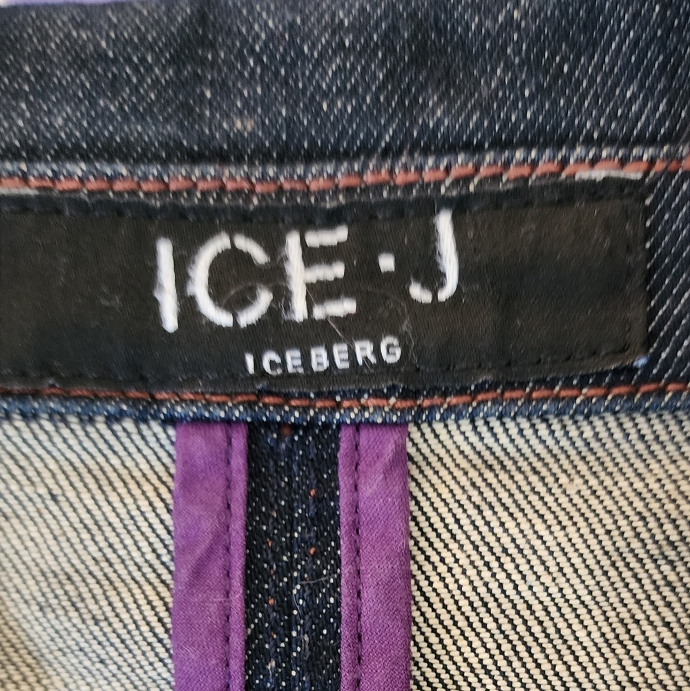 Iceberg ICE·J Y2K Studded Logo Denim Blazer Jacket Made in Italy IT44/M - Picture 5 of 11